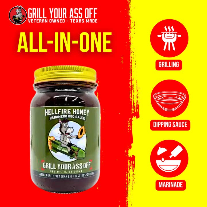 Grill Your Ass Off - Spices, Rubs, Seasonings, Sauces, Jerky - Wholesale BBQ-saus - Hellfire Honey Habanero BBQ-saus: Zoete Hitte Die Verkoopt3