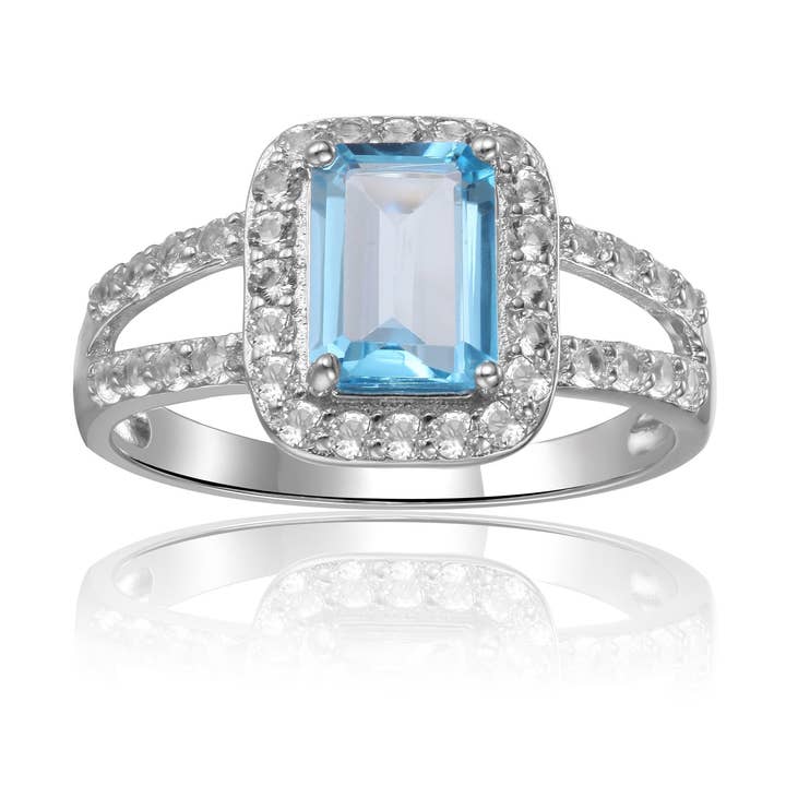 925 Sterling Silver Natural Blue Topaz Split Band Halo Ring for wholesale by FCJ Jewelry LLC
