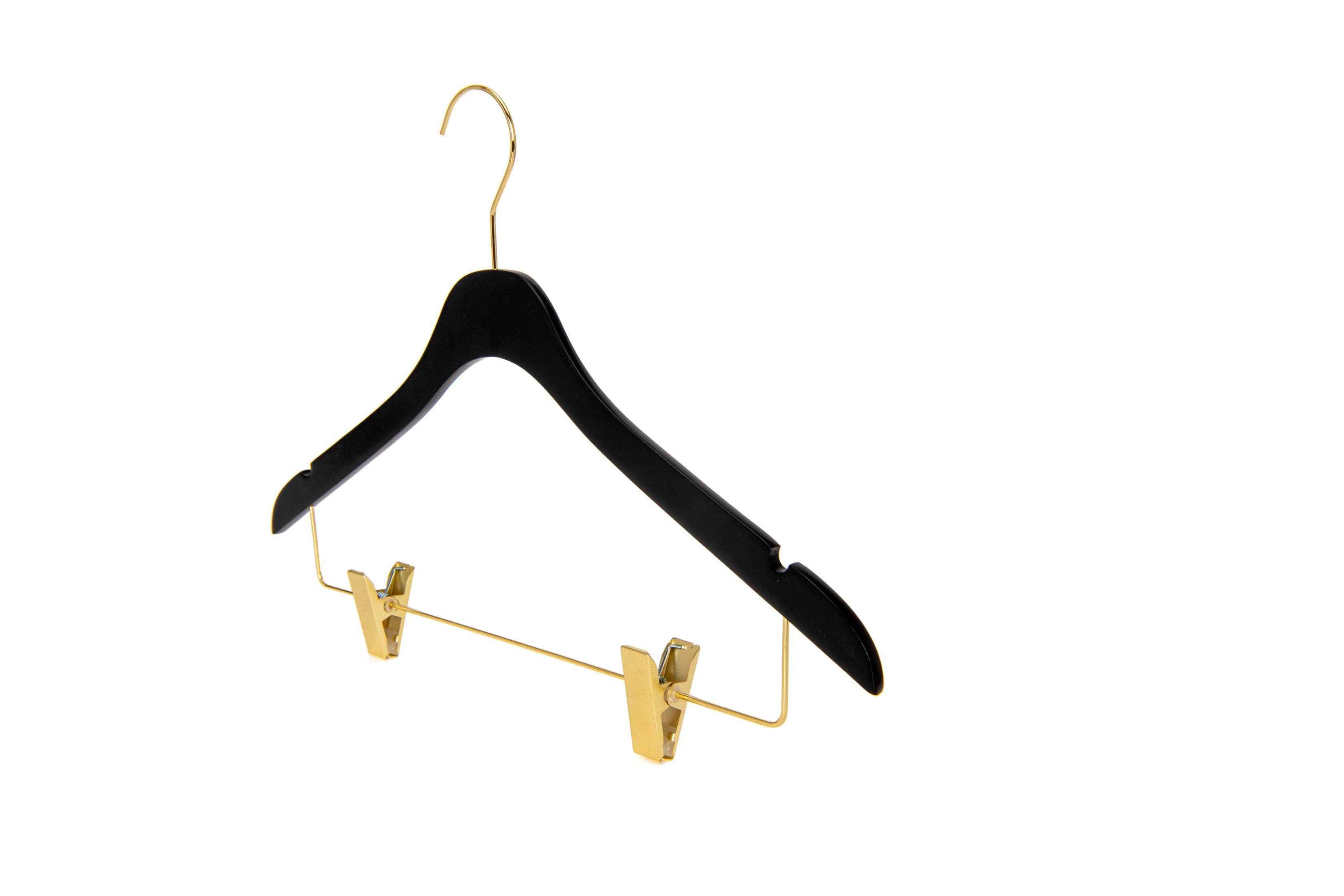 Quality Hangers – Cabides por atacado – WS73 Cabides Ultra Finos para Saias e Calças com Clipes Preto/dourado - 5 Unidades17
