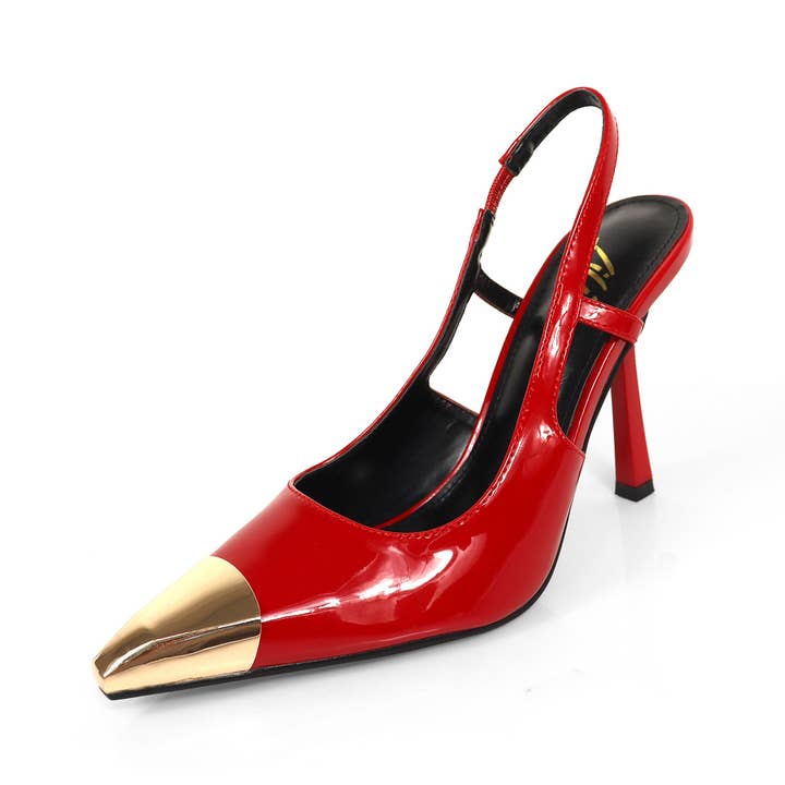 LIYA-10 SQUARE POINTED TOE SLINGBACK W/ GEOMETRIC HEEL RED and other Purchase Wholesale pointed toe wedges. Free Returns & Net 60 Terms on Faire trending on Faire.