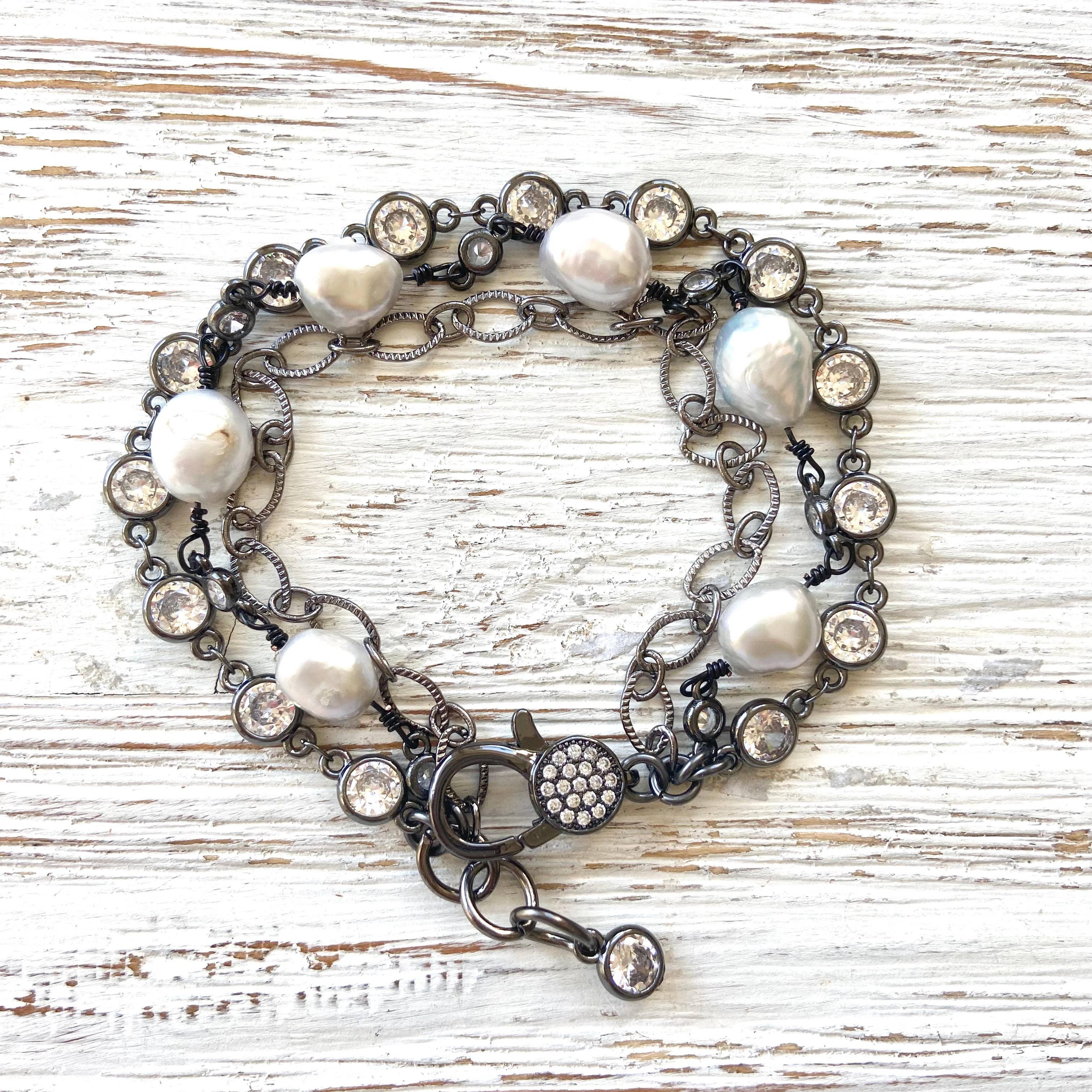 VB&CO Designs Handmade Jewelry - Wholesale Link & Chain Bracelet - Fresh water pearl triple layer bracelets boutique salon ocea7