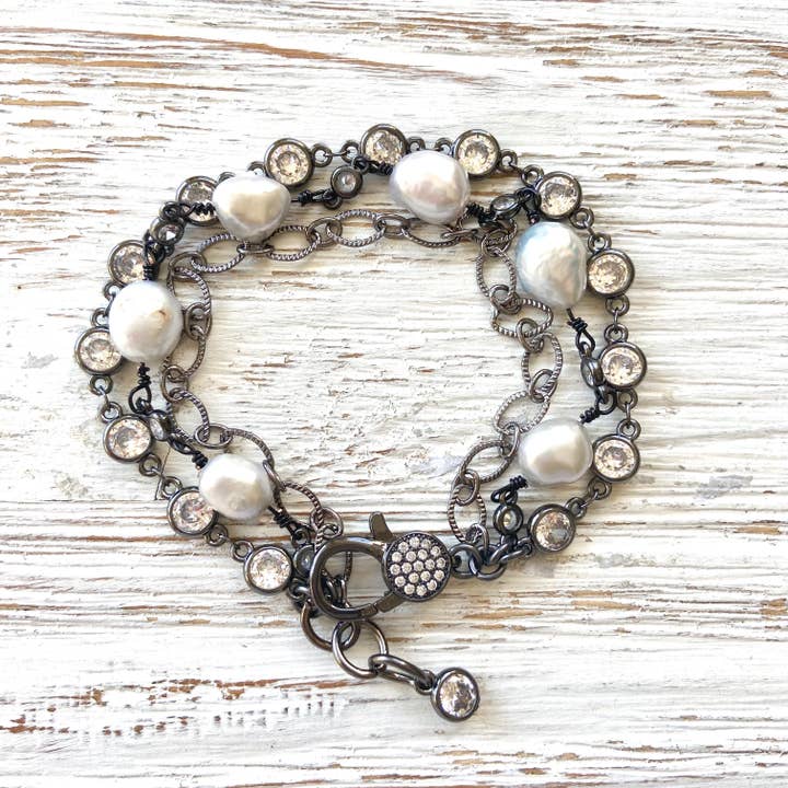 VB&CO Designs Handmade Jewelry - Wholesale Link & Chain Bracelet - Fresh water pearl triple layer bracelets boutique salon ocea7