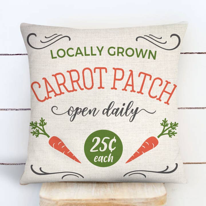 Easter pillowcase pillow | carrot patch easter pillow cover | locally grown throw pillow | fun decorative easter home décor for wholesale by ZA Handmade Wholesale