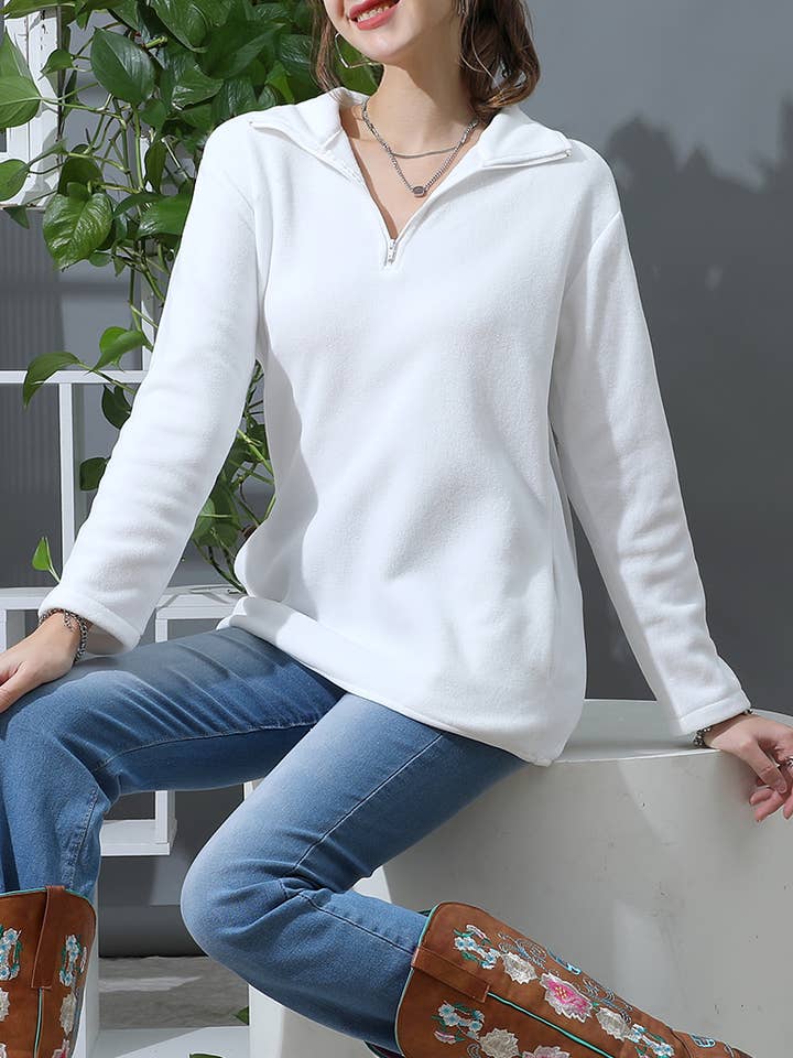 NINEXIS - Wholesale Sweatshirt - Women's - CWTTL1441_Zip Neck Lightweight Pullover Sweatshirt