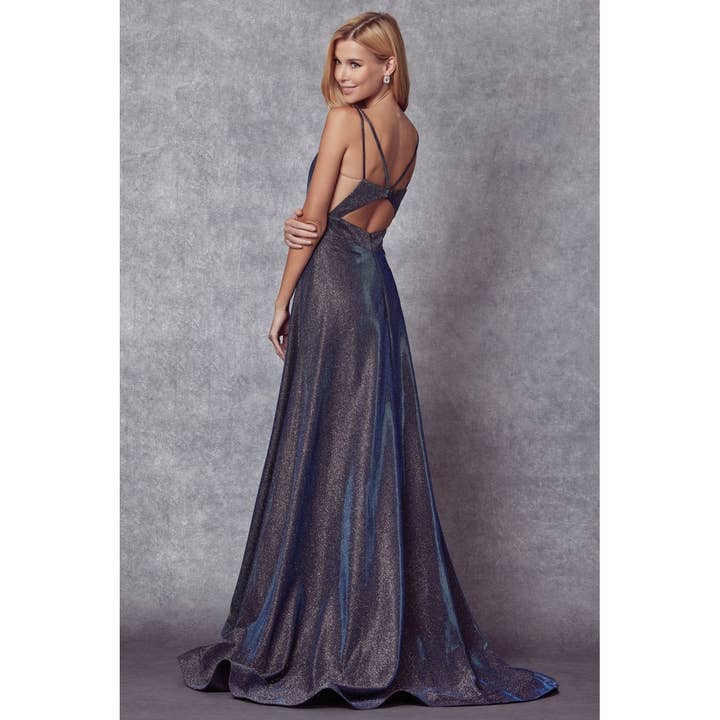 Juliet - Wholesale Gown - Women's - GLITTER CREPE LONG V-NECK PROM DRESS8