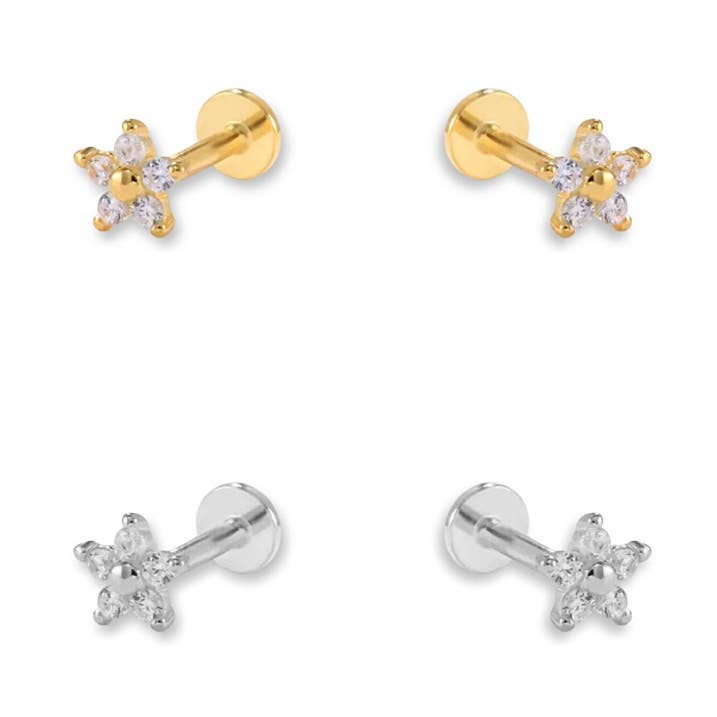 Flower Screw Flat Back Cartilage Earrings for wholesale by KIKICHIC