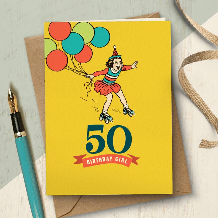 YAH250 50th birthday card, 50 Birthday girl for wholesale by The Typecast Gallery