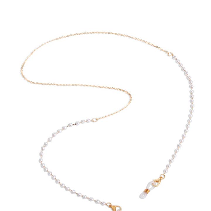 White Pearl & Gold Glasses & Mask Chain for wholesale by Kraywoods Eyewear