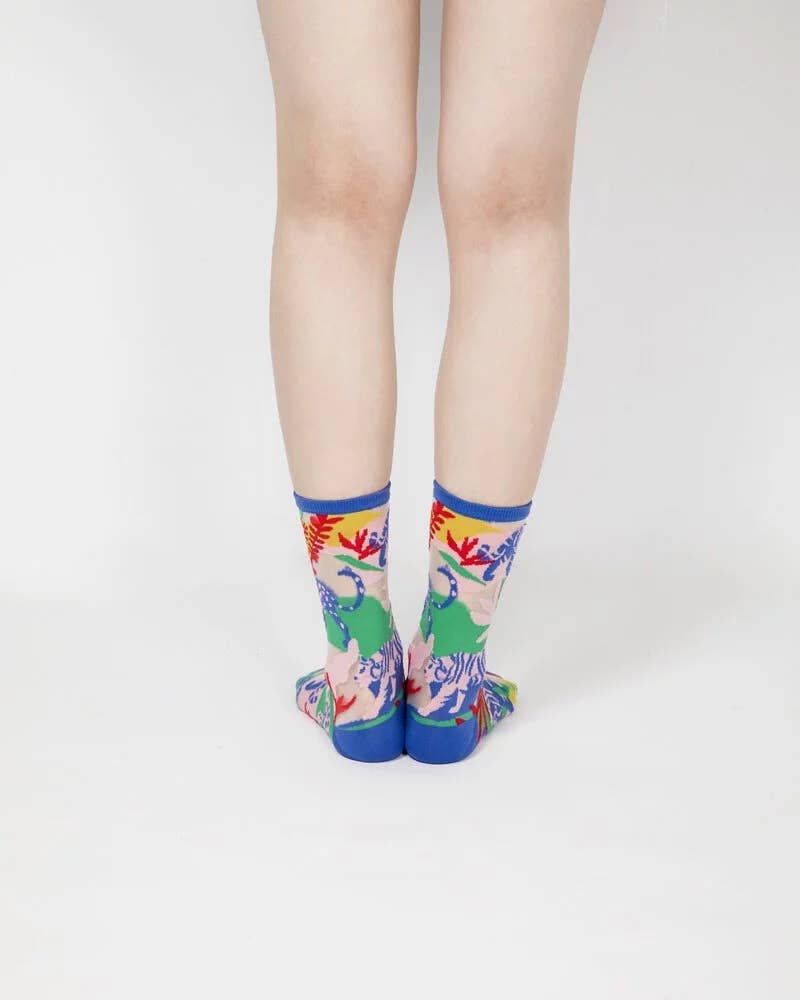 PAPERSELF - Venta al por mayor Calcetines - Mujer - Calcetines transparentes Leopard Jungle - Azul2