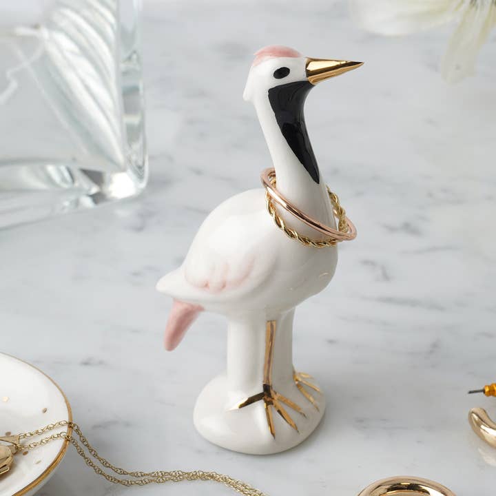 Soporte para anillos de cerámica con forma de grulla pintado a mano en caja de regalo para venta al por mayor de CGB Giftware