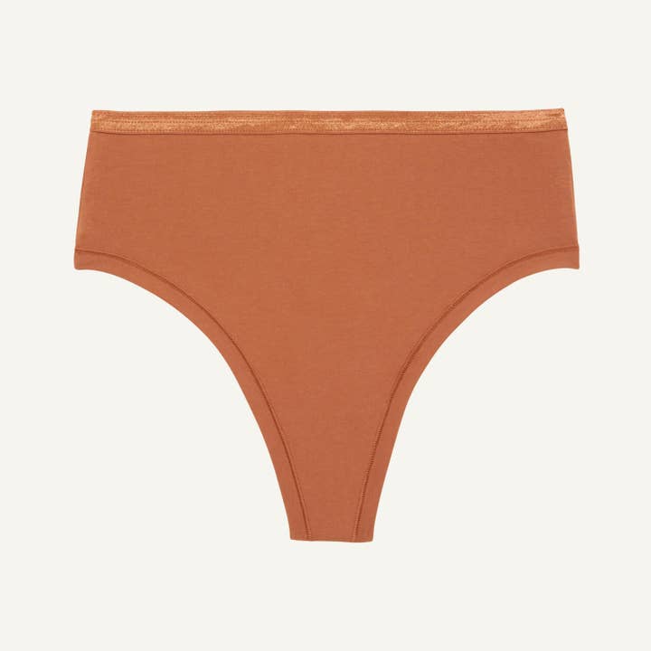 Women's Organic Cotton High-Rise Thong Underwear in Spice for wholesale on Faire