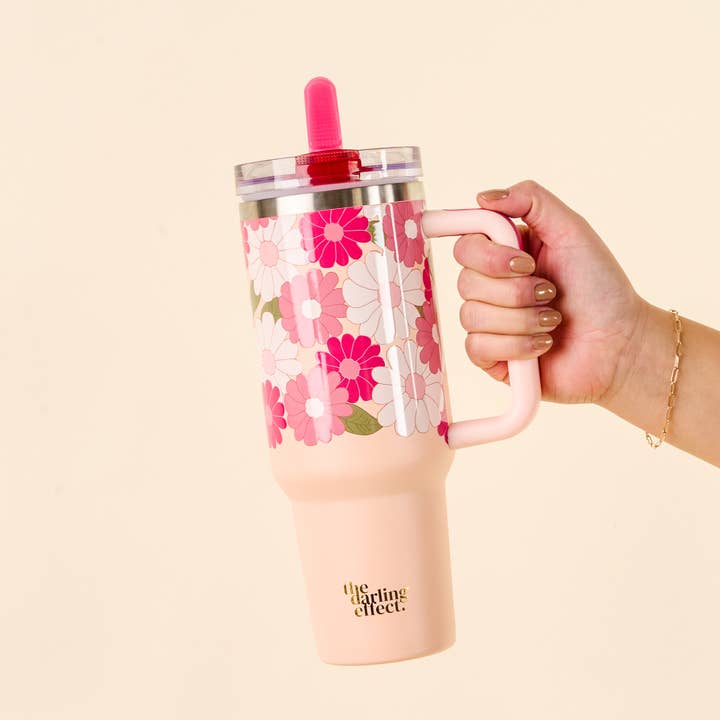 40 oz Lifestyle Flip Straw Tumbler-Daisy Craze Hot Pink for wholesale by The Darling Effect