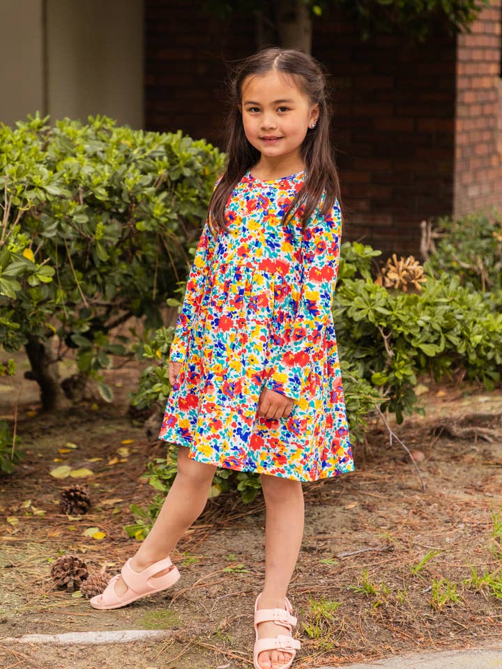 Tickled Teal - Wholesale Dress - Kids - Printed Long Sleeve Little Girls Dress