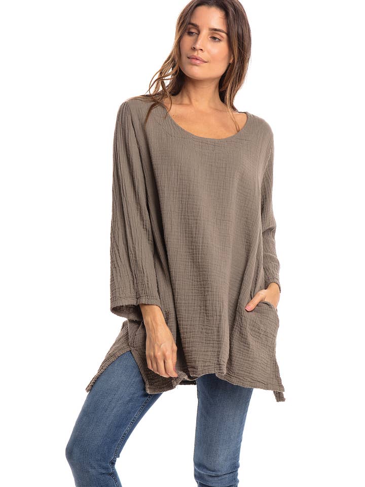 Thai Cotton Long Sleeve Tunic-03477 (S/M, L/X, XXL) for wholesale by Nusantara Inc.