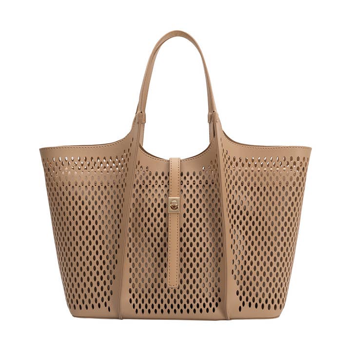 Malia Nude Laser Cut Vegan Leather Tote Bag Pre-Order 3/30 for wholesale by Melie Bianco