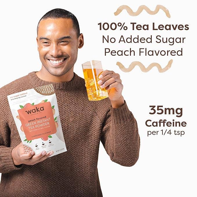 Waka Coffee & Tea - Wholesale Health/Detox Tea - Unsweetened Peach Flavored Green Instant Tea 4.5 oz Bag5