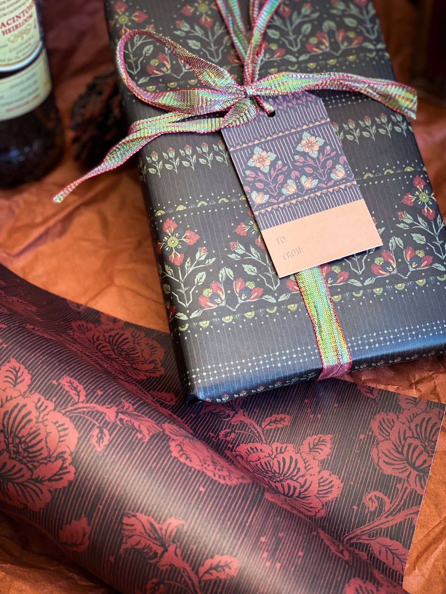 re:mused studio - Wholesale Flat Wrap - Midnight Blooms Gift Wrap Sheet-Double Sided1