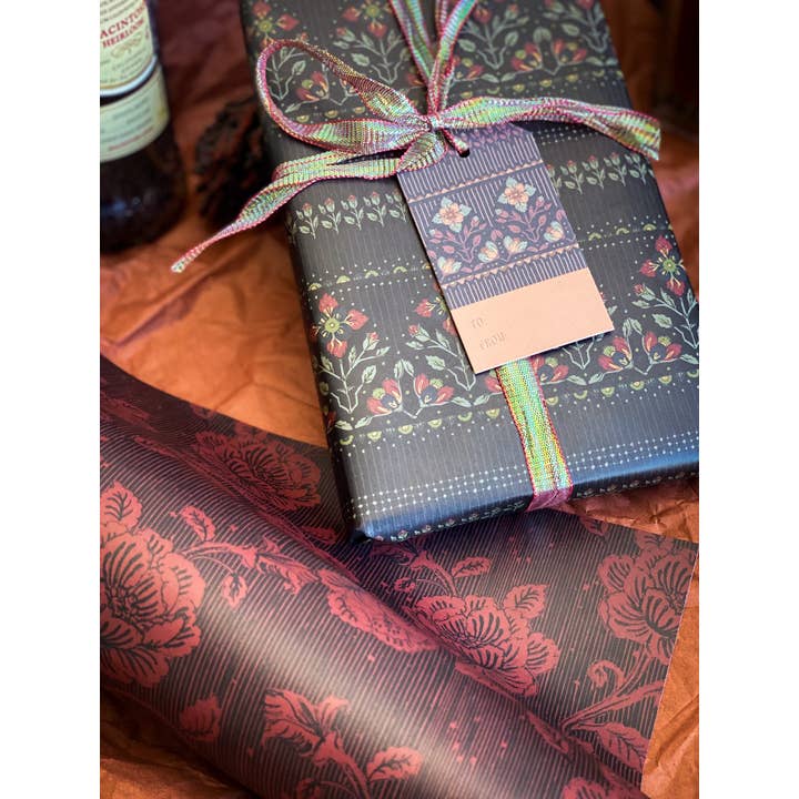 re:mused studio - Wholesale Flat Wrap - Midnight Blooms Gift Wrap Sheet-Double Sided1