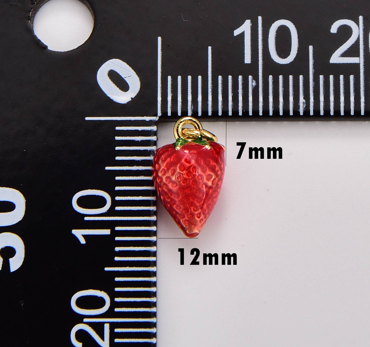 Beads Creation - Wholesale Individual Charm/Pendant - Red Enamel Strawberry Fruit Charm in Gold Filled, CP17531