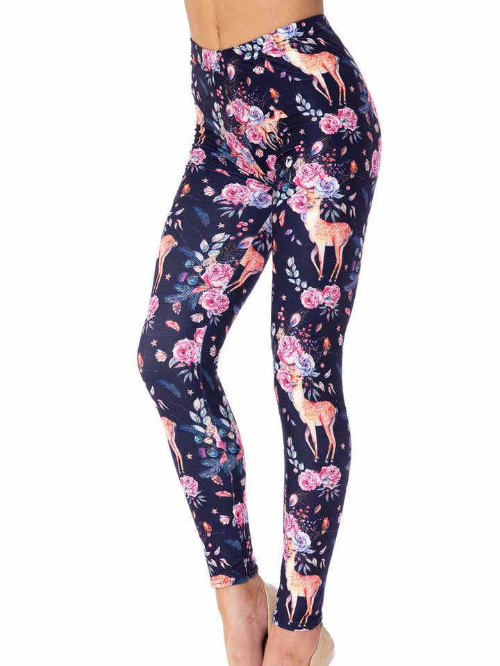 Leggings cremosos y suaves con estampado floral de color beige de USA Fashion™ para venta al por mayor de USA Fashion