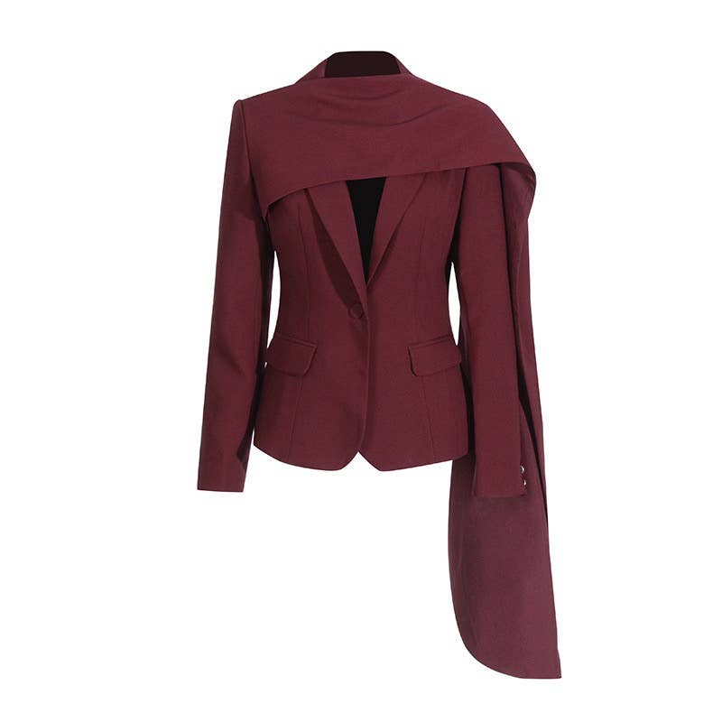 BL35Y Burgundy Cape Blazer – Tailored Fall Elegance for wholesale on Faire0