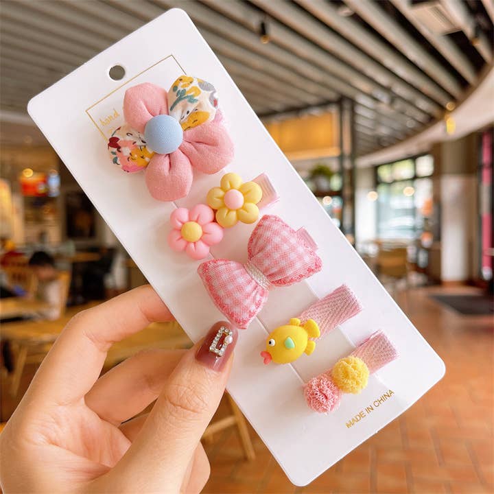 Little Trendy - Wholesale Hair Clip - Kids - Girls cute hair clip set Kids floral Hair Clip Set of 5