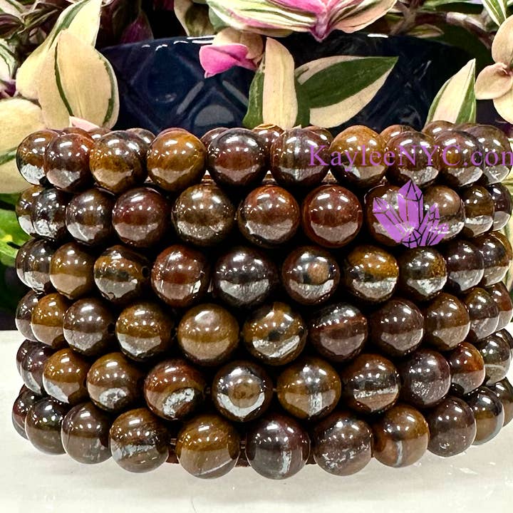 KayleeNYC - Wholesale Beaded Bracelet - Natural Tiger Iron 8mm 7.5” Crystal Stretch Bracelet