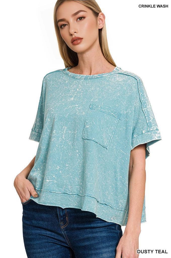 42POPS - Wholesale Knit Top - Women's - `.Washed Exposed Seam Oversized Tee33