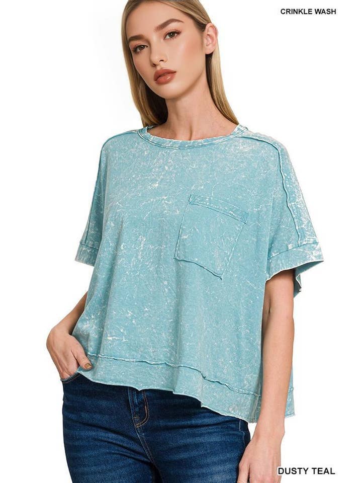 42POPS - Wholesale Knit Top - Women's - `.Washed Exposed Seam Oversized Tee33