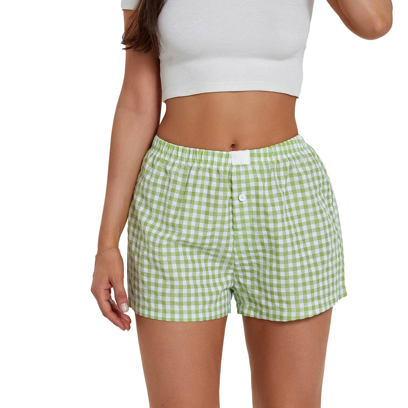 Dipped Shop - Wholesale Shorts - Women's - Casual Plaid High Waisted Loose Shorts DP25B6345