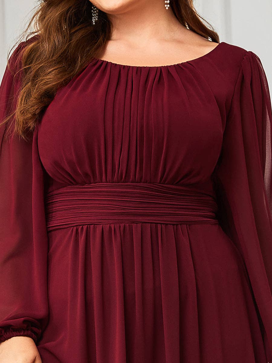 Ever-Pretty - Wholesale Gown - Women's - Plus Size Long Lantern Sleeves Round Neck Bridesmaid Dress10