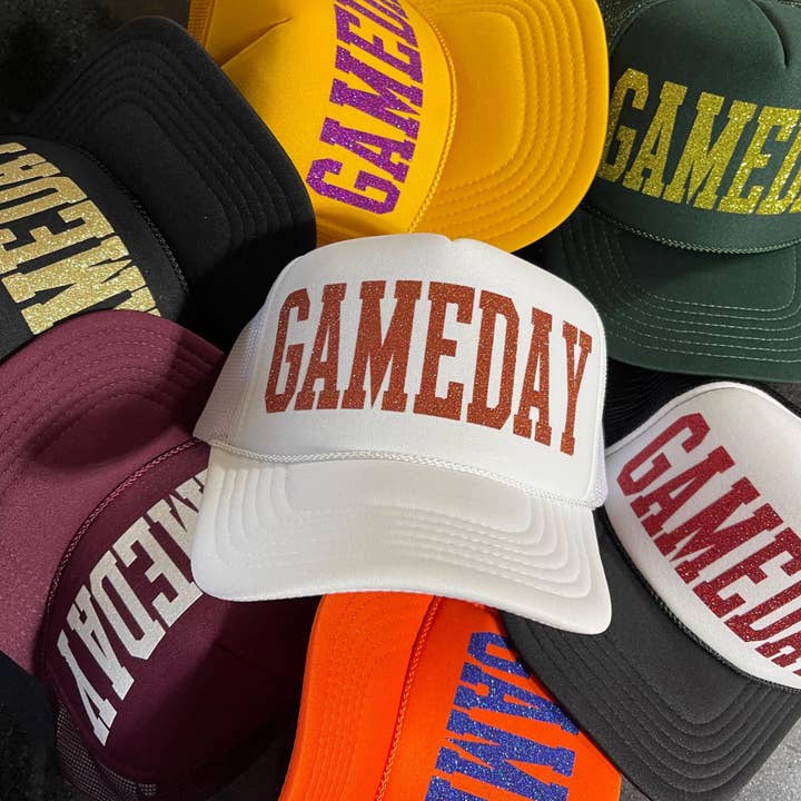 Custom Glitter Gameday Trucker Hat for wholesale by Happi Style