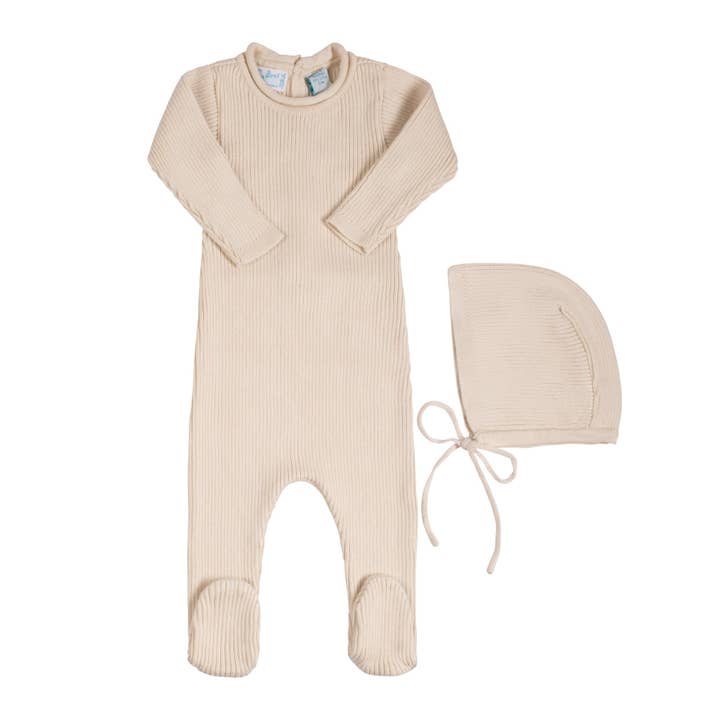Baby Boys & Girls Rolled Collar Ribbed Knit Romper with Hat for wholesale by Feltman Brothers
