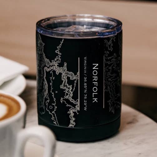 Norfolk VA Map Insulated Cup in Matte Black for wholesale by JACE.design