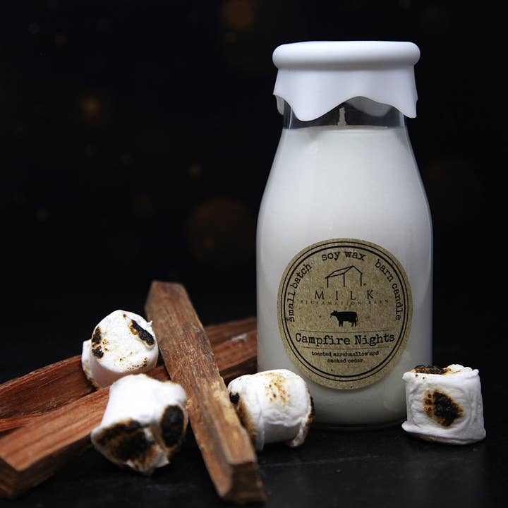 Milk Reclamation Barn - Wholesale Jar/Filled Candle - Milk Bottle Candle Campfire Nights0