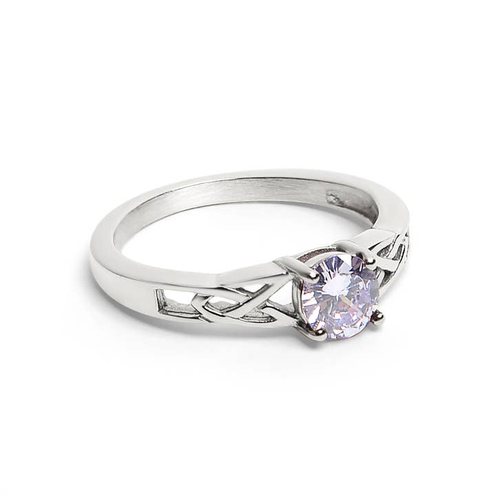 WJW - Wholesale Single Stone/Solitaire Ring - Stainless Steel CZ Stone Celtic Ring11