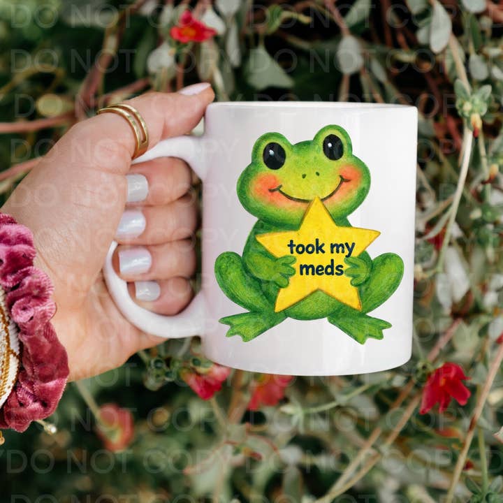 Took My Meds Gold Star Frog Coffee Mug for wholesale by Ace the Pitmatian Co