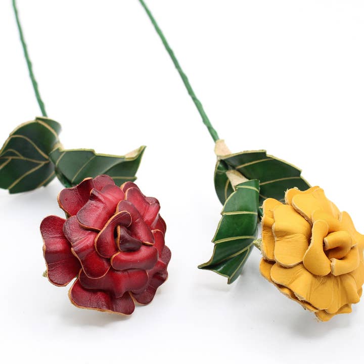 Decoração para casa com rosa 3D artificial de couro para Dia dos Namorados por atacado de Sunflower Handmade leather inc