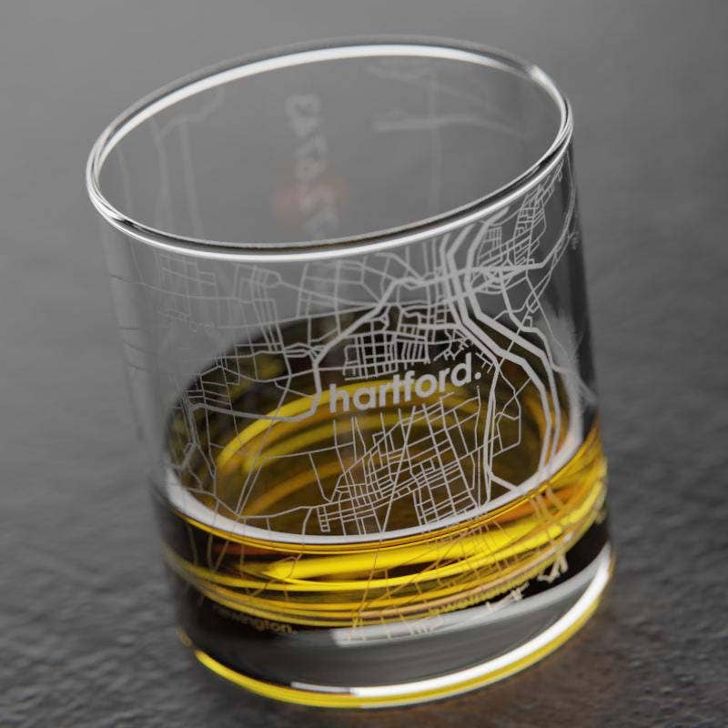 Well Told - Wholesale Cocktail/Liquor Glass - Hartford, CT City Map - Etched Whiskey Rocks Glass2