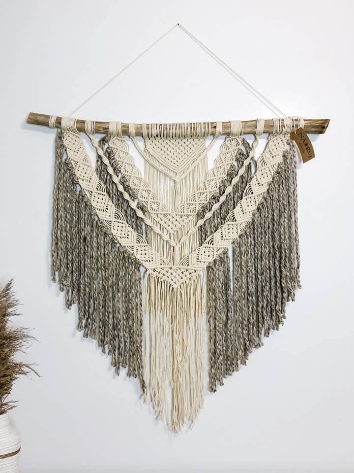 Bohemian Modern Rustic Macrame Wall Hanging on Branch for wholesale by Naorvi Macrame