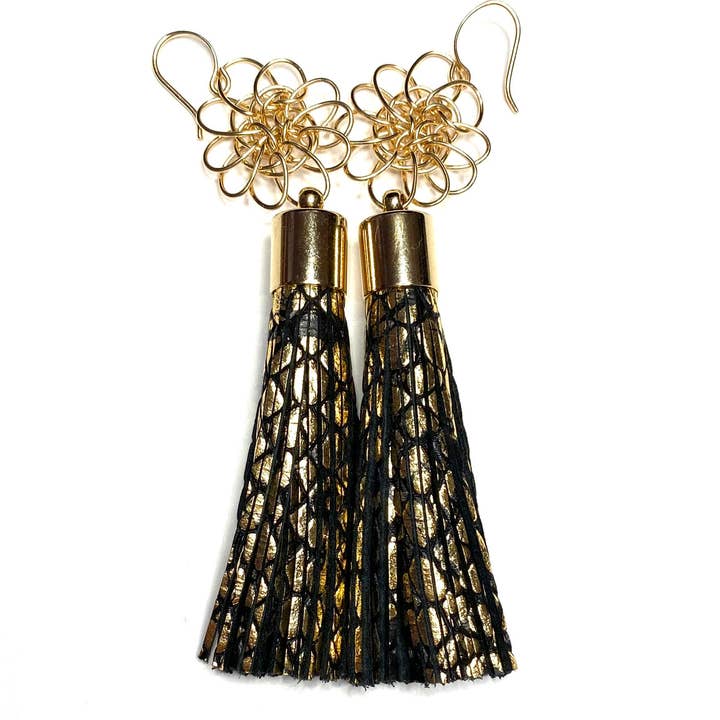 Pendientes Borla de Piel de Oro para venta al por mayor de CassandraCollections