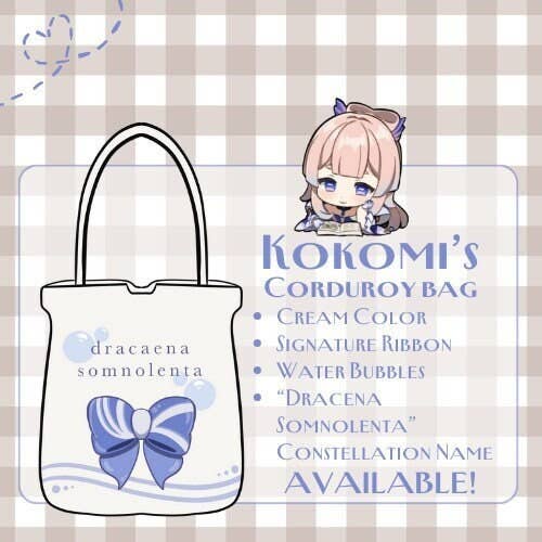 Borsa Tote in Velluto a Coste Kokomi - Serie Moderna AU Genshin Impact per la vendita all'ingrosso da parte di Studio Ayu