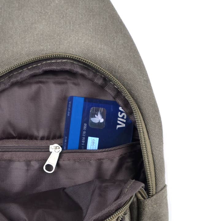 Selini New York - Wholesale Crossbody Bag - Unisex - Olive Crossbody Canvas Sling Bag Backpack