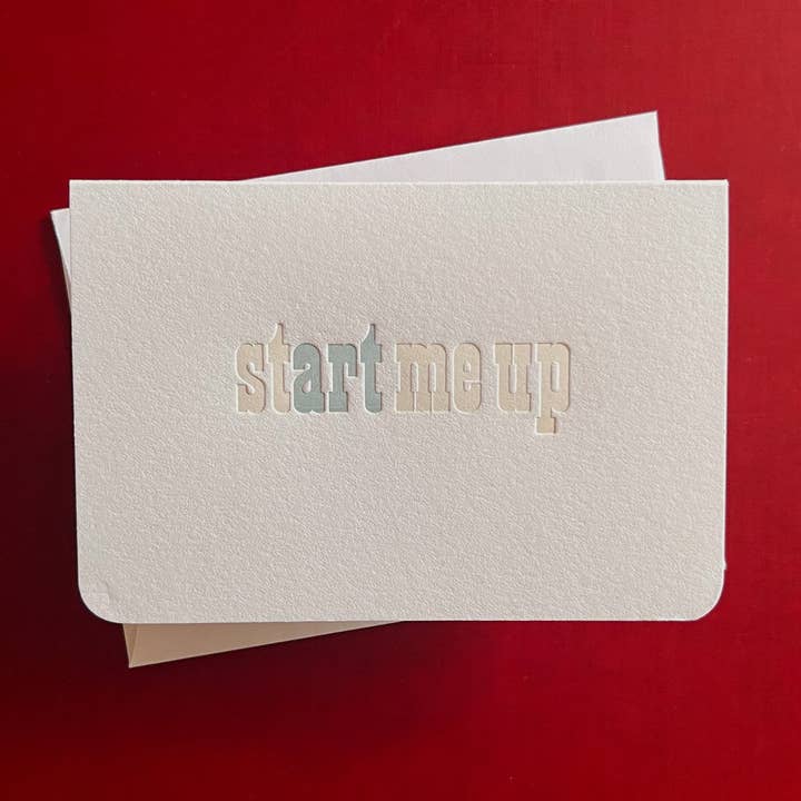 Start Me Up Letterpress Notecard for wholesale by 12 Acre Studio