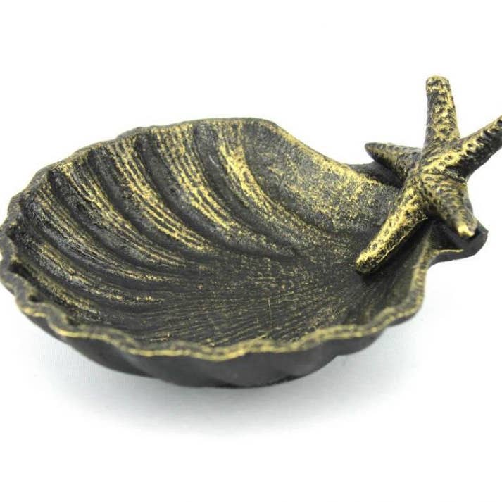 Concha de ferro fundido de ouro antigo com tigela decorativa de estrela do mar 6” por atacado de Hampton Ironworks