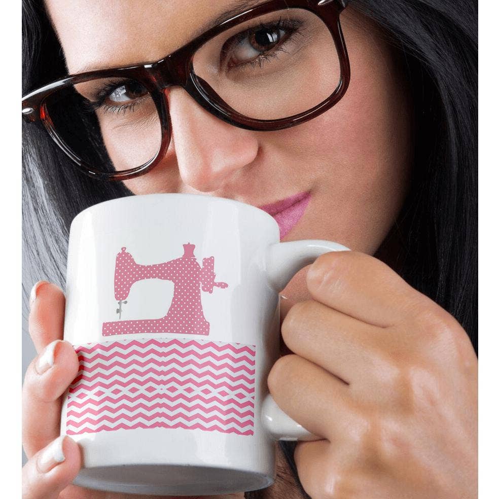 3dRose - Wholesale Coffee Mug - 3dRose, Image of Pink Dot Sewing Machine On Chevron, Mug9