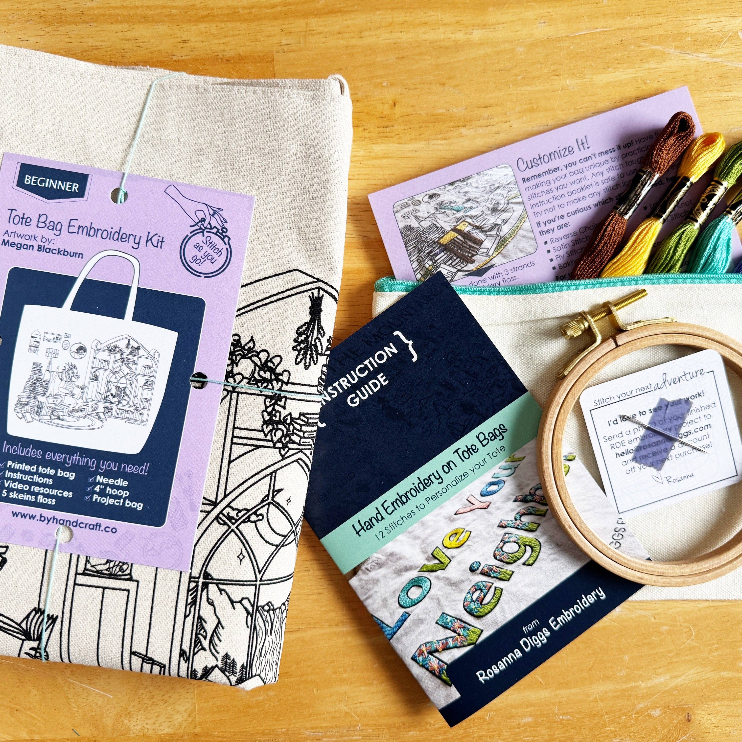 Rosanna Diggs Embroidery - Wholesale Embroidery/Cross Stitch Supplies - Book Dragon Tote Bag Embroidery Kit1
