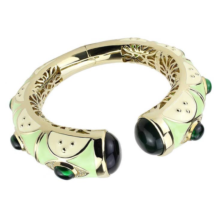 LO4267 - Gold Brass Bangle with Synthetic in Emerald for wholesale by Alamode