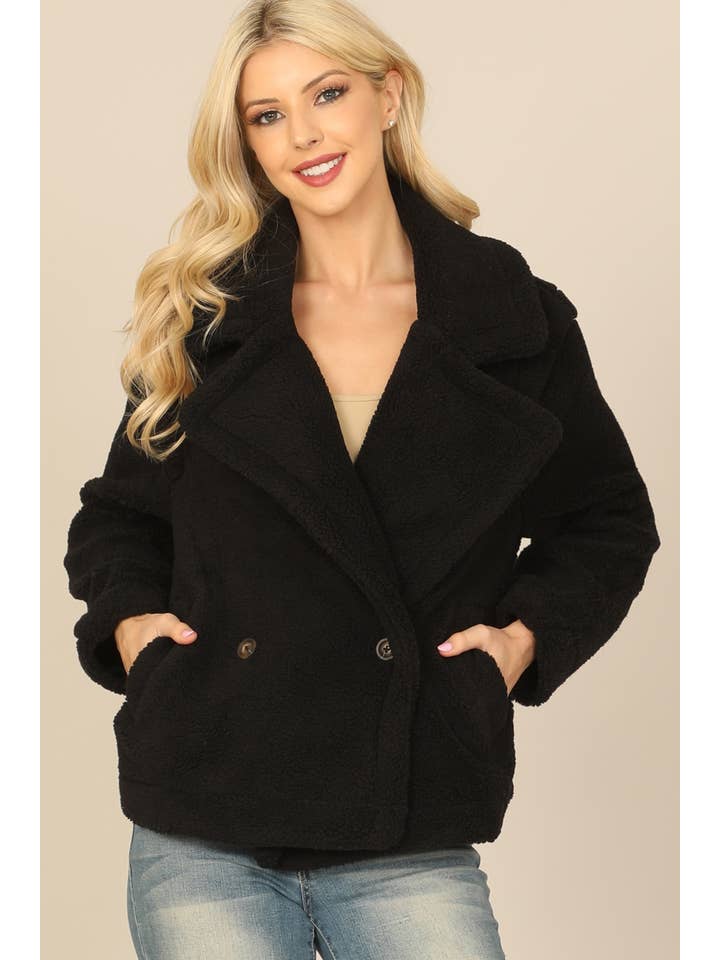 Black Collared Side Pocket Fleece Jacket for wholesale on Faire