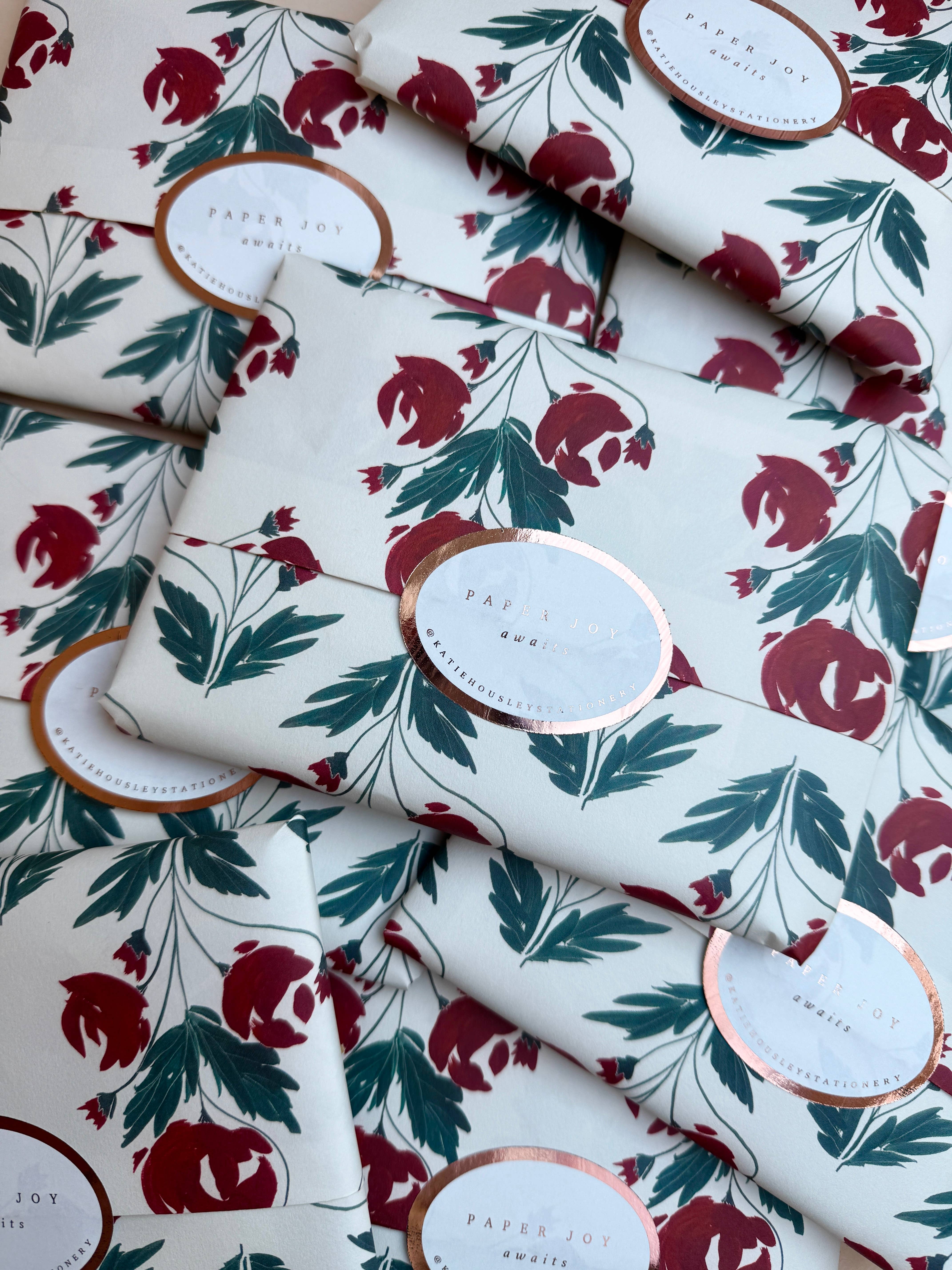 Katie Housley - Wholesale Flat Wrap - ROSE BOTANICAL LUXURY GIFT WRAP PATTERNED PAPERS VALENTINES1